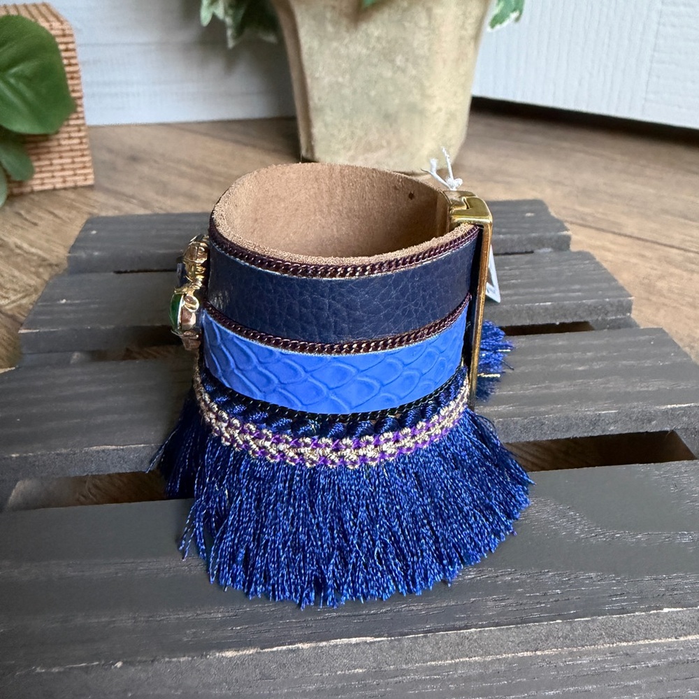 Laura Janelle RGLB Blue Leather Gemstone Cuff Bracelet 7" - NWT, Boho Bracelet - Picture 5 of 9